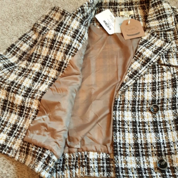 NWT Oversized Boho Crop Jacket Blazer Brown Cream Tweed Metallic Gold Sz S - Picture 13 of 15